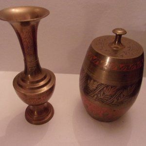 Accents - 2 HAND CARVED BRASS TURKISH CONTAINERS.WS Accents - 2 HAND CARVED BRASS TURKISH CONTAINERS.WS